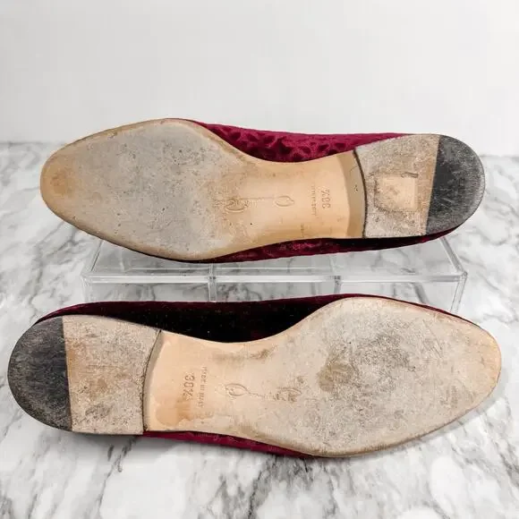 Oscar de la Renta Bordeaux Velvet Flat Ballet Shoes 38.5 US 8 Burgundy Gold - Picture 5 of 7